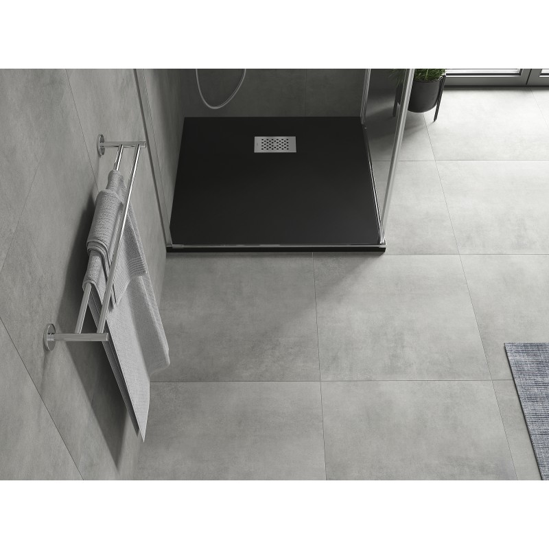 Mexen Hugo quadratische Duschwanne SMC 70 x 70 cm, schwarz, Abdeckung aus Inox - 42707070-X
