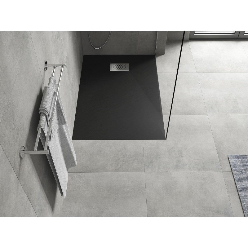 Mexen Hugo rectangularer SMC-Duschwanne 80 x 70 cm, schwarz, Abdeckung Inox - 42707080-X