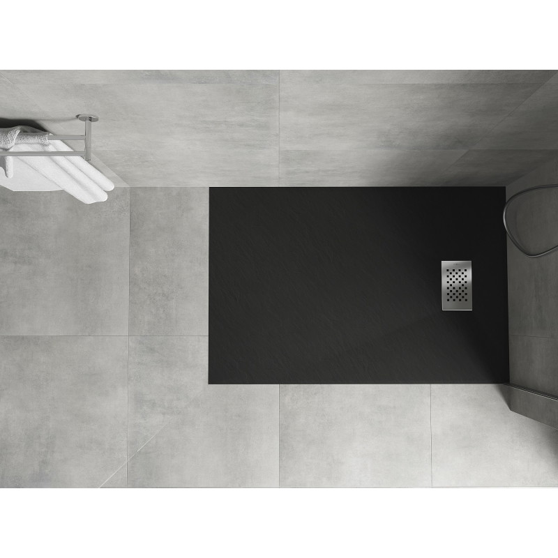 Mexen Hugo Rechteckige SMC-Duschwanne 80 x 70 cm, schwarz, Inox-Abdeckung - 42707080-X