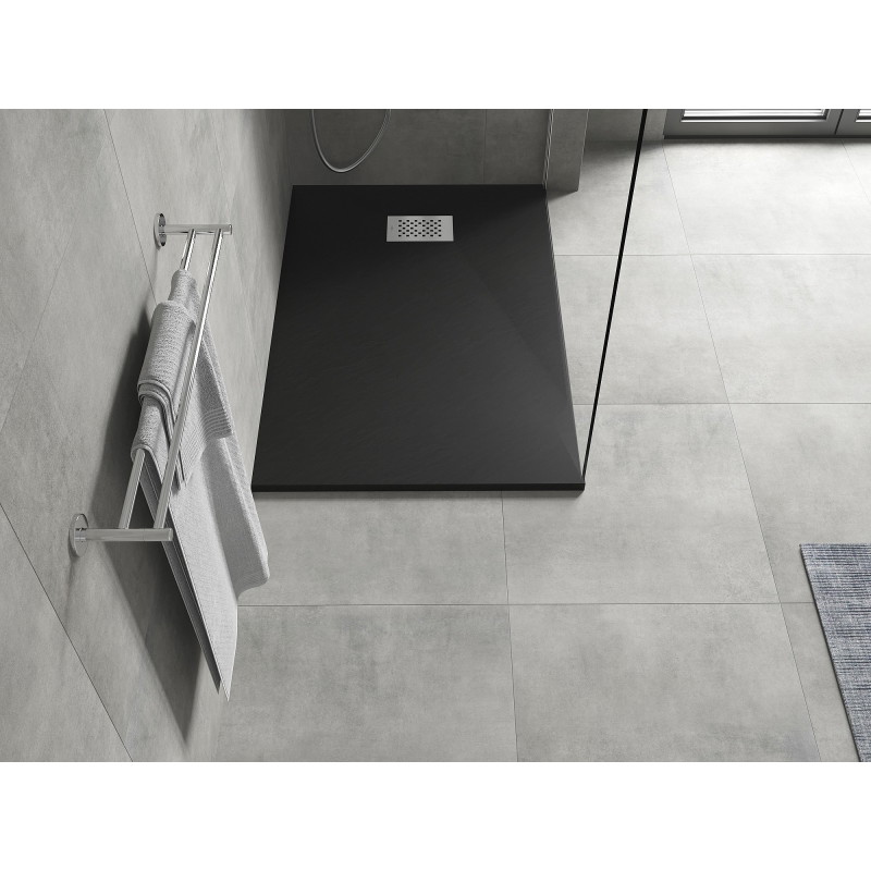 Mexen Hugo Rechteckige Duschwanne SMC 90 x 70 cm, schwarz, Edelstahl-Abdeckung - 42707090-X