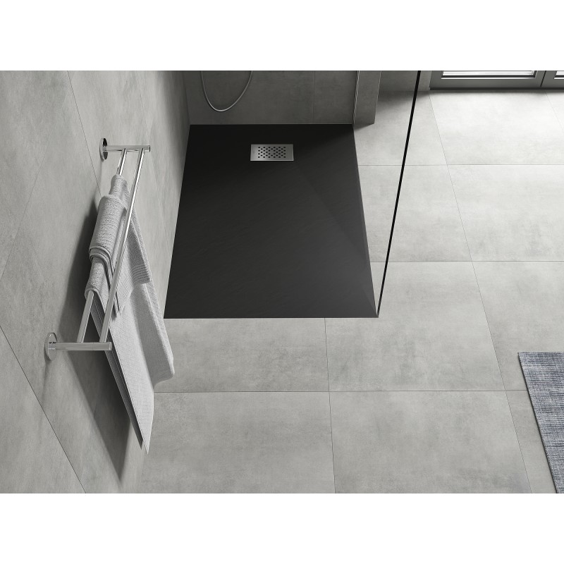 Mexen Hugo Duschwanne rechteckig SMC 130 x 70 cm, schwarz, Abdeckung Inox - 42707013-X
