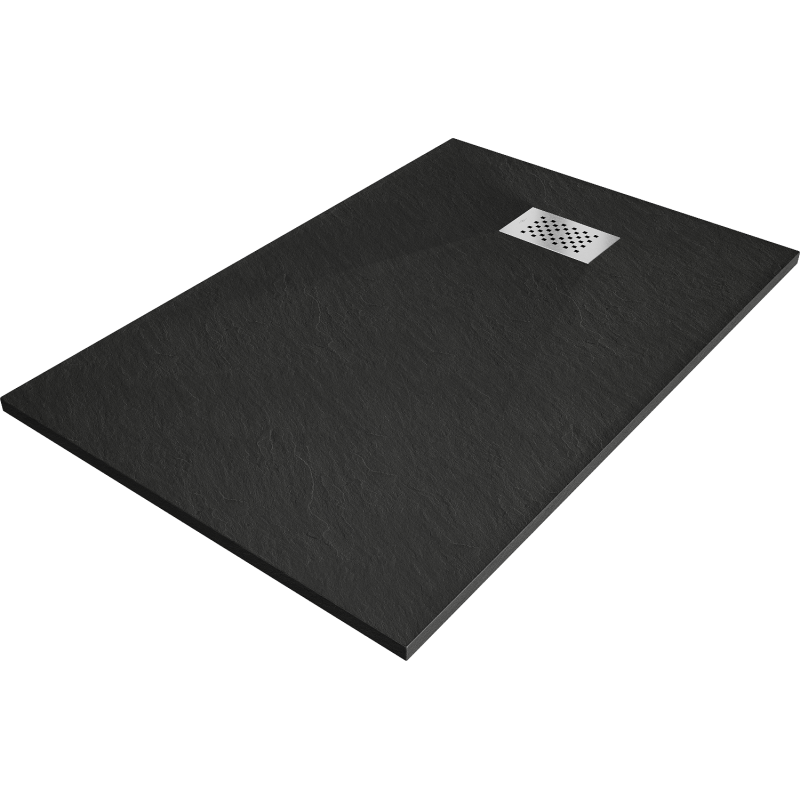Mexen Hugo SMC Rechteck-Duschwanne 100 x 70 cm, schwarz, Abdeckung Inox - 42707010-X