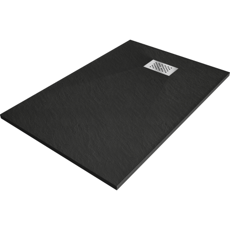 Mexen Hugo SMC Rechteck-Duschwanne 100 x 70 cm, schwarz, Abdeckung Inox - 42707010-X