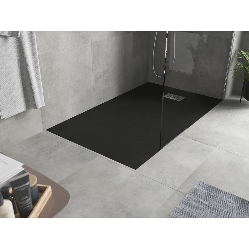 Mexen Hugo rechteckige Duschwanne SMC 140 x 70 cm, schwarz, Abdeckung Inox - 42707014-X