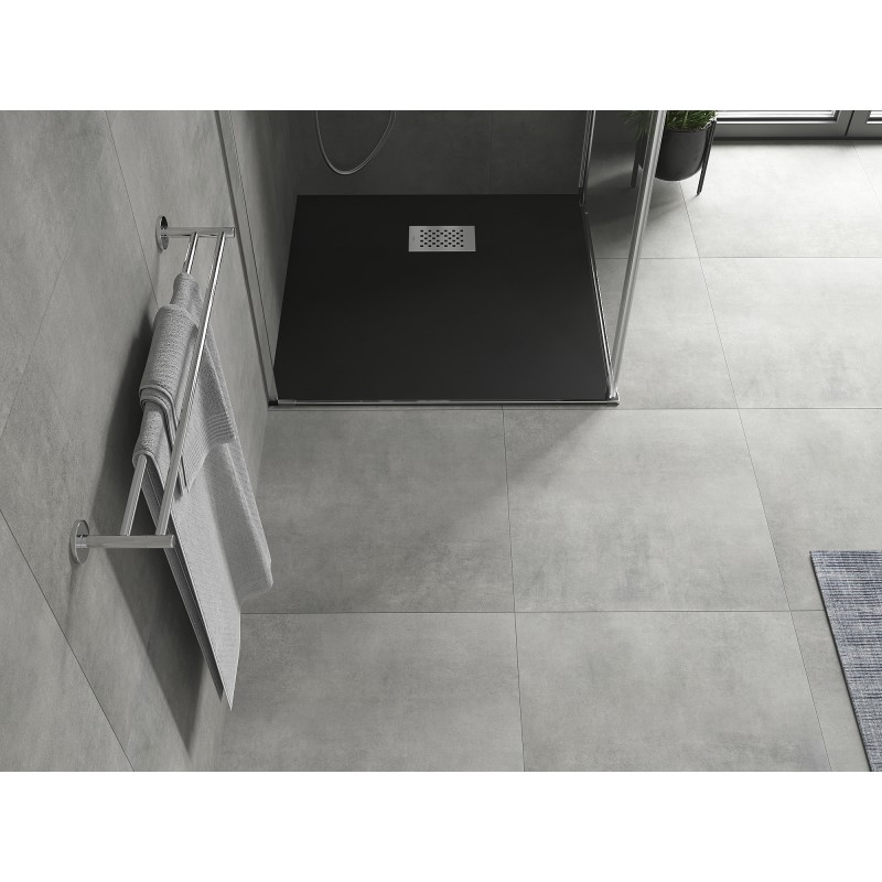 Mexen Hugo quadratische Duschwanne SMC 80 x 80 cm, schwarz, Abdeckung aus Inox - 42708080-X
