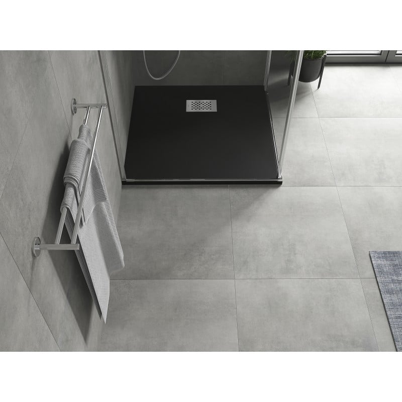 Mexen Hugo quadratische Duschwanne SMC 80 x 80 cm, schwarz, Abdeckung aus Inox - 42708080-X