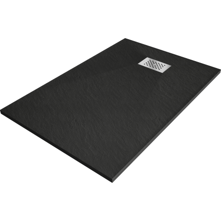 Mexen Hugo rechteckige Duschwanne SMC 100 x 80 cm, schwarz, Abdeckung aus Inox - 42708010-X