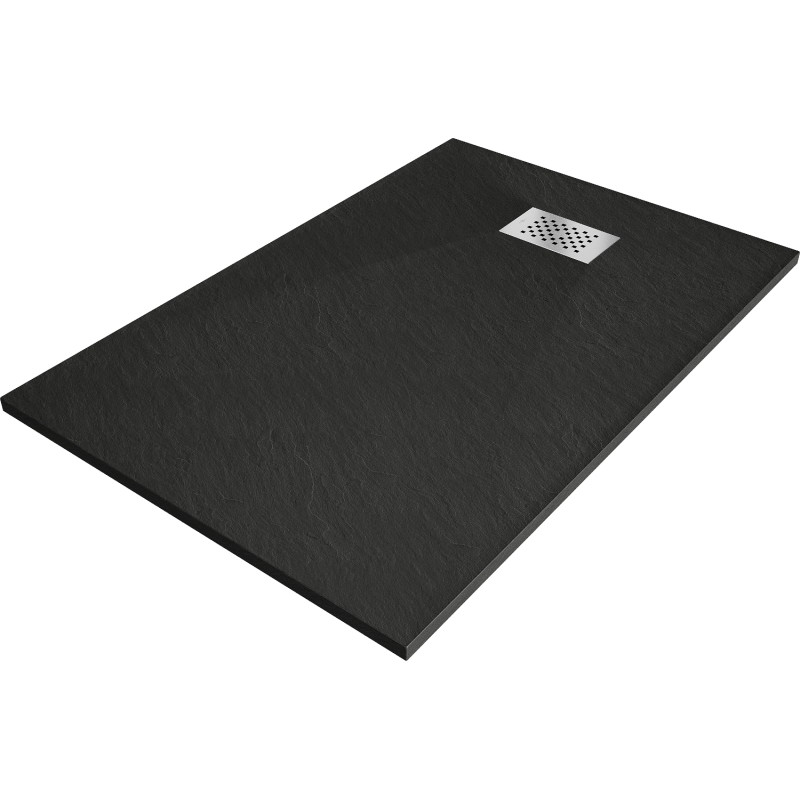 Mexen Hugo rechteckige SMC-Duschwanne 130 x 80 cm, schwarz, Inox-Abdeckung - 42708013-X