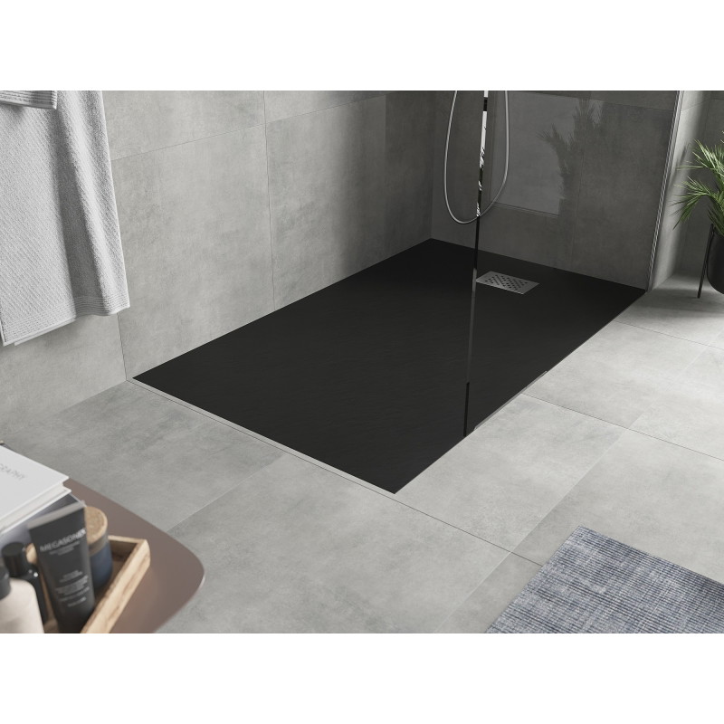 Mexen Hugo Rechteckige Duschwanne SMC 140 x 80 cm, schwarz, Abdeckung aus Inox - 42708014-X