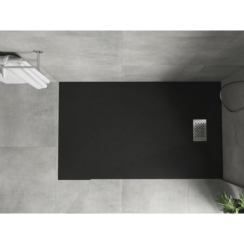 Mexen Hugo Duschwanne rechteckig SMC 140 x 80 cm, schwarz, Abdeckung Inox - 42708014-X