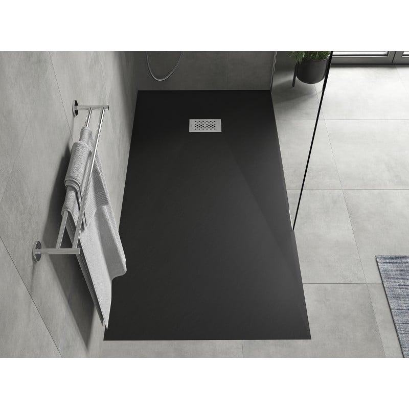 Mexen Hugo rechteckige Duschwanne SMC 170 x 80 cm, schwarz, Abdeckung aus Inox - 42708017-X