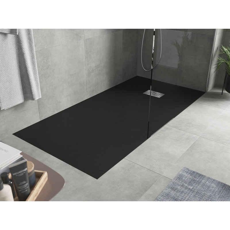 Mexen Hugo Rechteckige Duschwanne SMC 180 x 80 cm, schwarz, Abdeckung Inox - 42708018-X