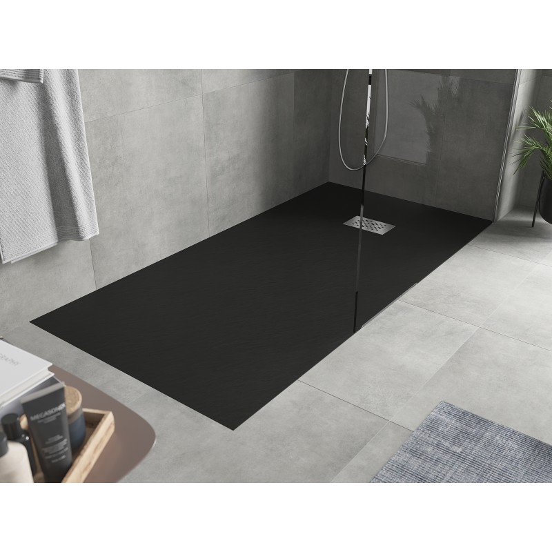 Mexen Hugo rechteckige Duschwanne SMC 170 x 80 cm, schwarz, Abdeckung aus Inox - 42708017-X