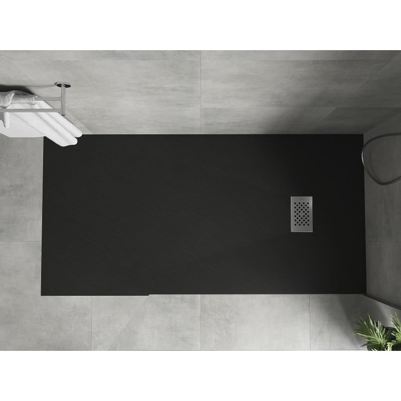 Mexen Hugo rechteckige Duschwanne SMC 180 x 80 cm, schwarz, Abdeckung aus Inox - 42708018-X