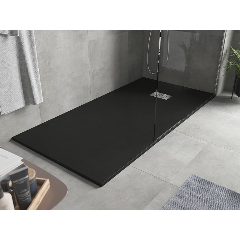 Mexen Hugo rechteckige Duschwanne SMC 180 x 80 cm, schwarz, Abdeckung aus Inox - 42708018-X