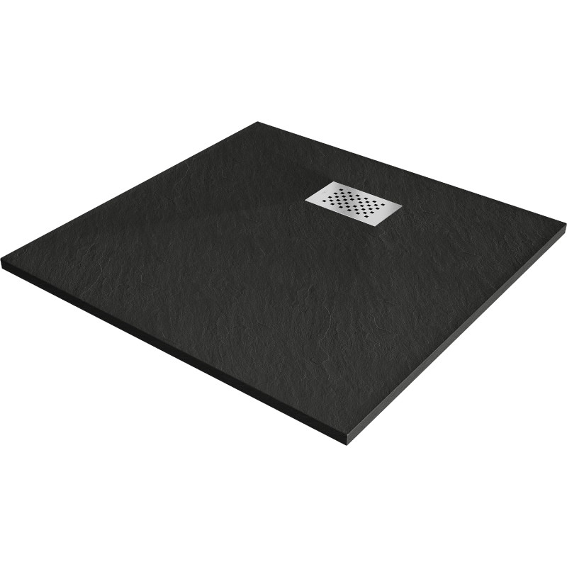 Mexen Hugo quadratische Duschwanne SMC 90 x 90 cm, schwarz, Abdeckung aus Inox - 42709090-X