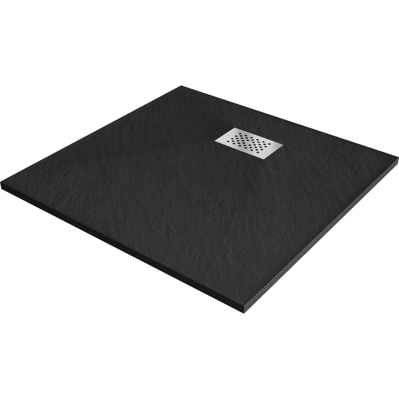 Mexen Hugo SMC Duschwanne quadratisch 90 x 90 cm, schwarz, Abdeckung inox - 42709090-X