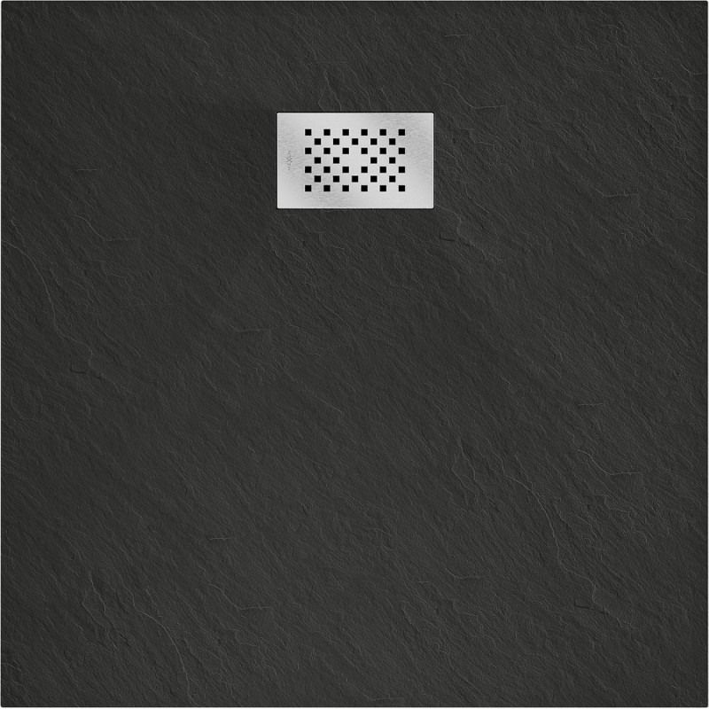 Mexen Hugo Quadratische Duschwanne SMC 90 x 90 cm, schwarz, Inox-Abdeckung - 42709090-X
