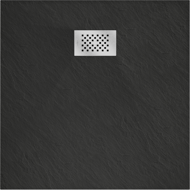 Mexen Hugo SMC Duschwanne quadratisch 90 x 90 cm, schwarz, Abdeckung inox - 42709090-X