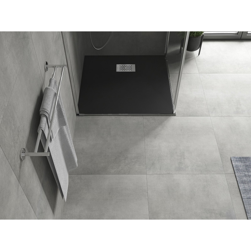 Mexen Hugo quadratische Duschwanne SMC 90 x 90 cm, schwarz, Abdeckung aus Inox - 42709090-X