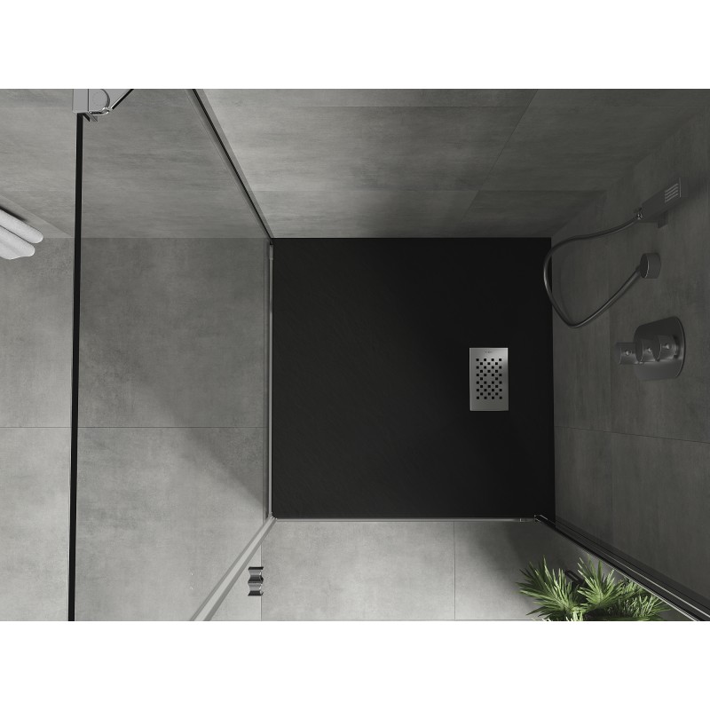 Mexen Hugo SMC Duschwanne quadratisch 90 x 90 cm, schwarz, Abdeckung inox - 42709090-X
