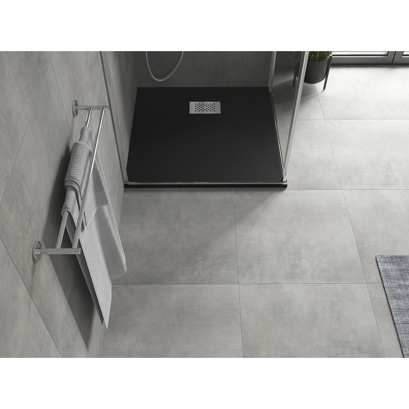 Mexen Hugo quadratische Duschwanne SMC 90 x 90 cm, schwarz, Abdeckung aus Inox - 42709090-X