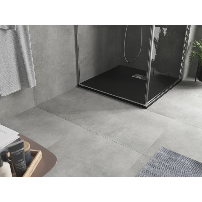 Mexen Hugo Quadratische Duschwanne SMC 90 x 90 cm, schwarz, Inox-Abdeckung - 42709090-X
