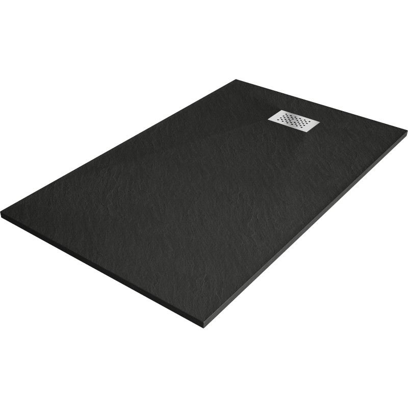 Mexen Hugo Rechteckige Duschwanne SMC 140 x 90 cm, schwarz, Inox-Abdeckung - 42709014-X