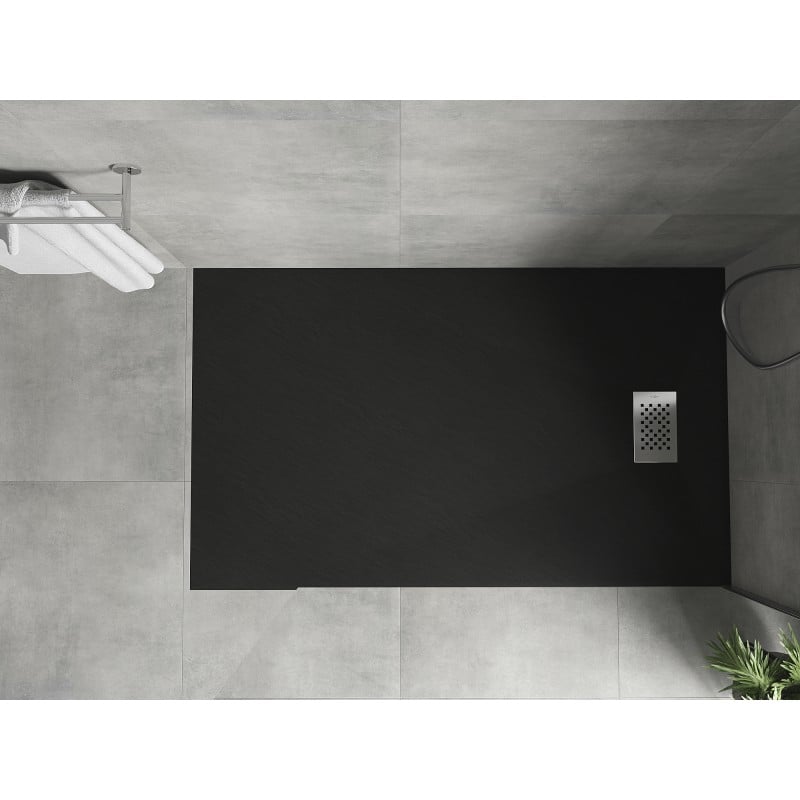Mexen Hugo rechteckige SMC-Duschwanne 140 x 90 cm, schwarz, Abdeckung aus Inox - 42709014-X
