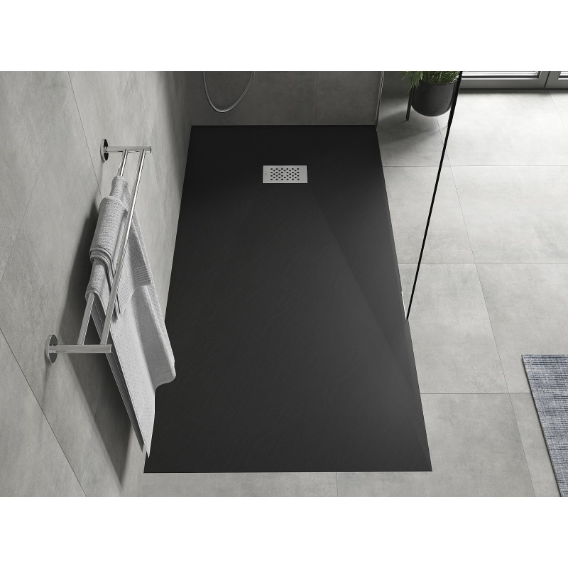 Mexen Hugo Rechteckige Duschwanne SMC 170 x 90 cm, schwarz, Edelstahlabdeckung - 42709017-X
