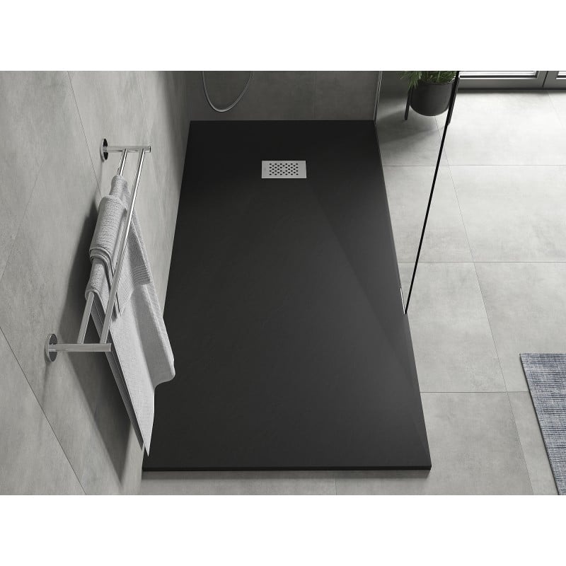 Mexen Hugo rechteckige Duschwanne SMC 180 x 90 cm, schwarz, Edelstahlabdeckung - 42709018-X
