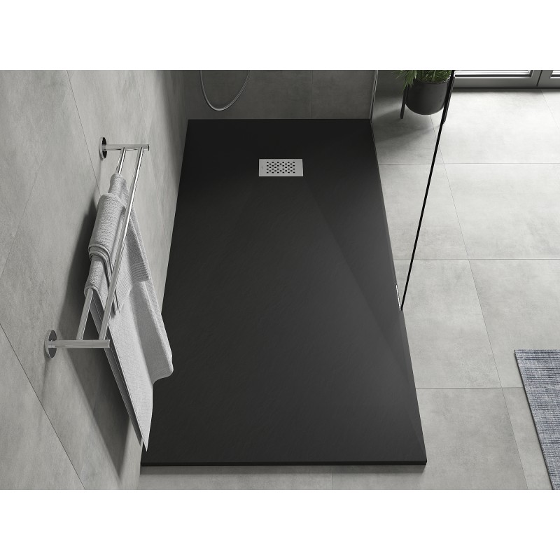 Mexen Hugo rechteckige Duschwanne SMC 170 x 90 cm, schwarz, Abdeckung Inox - 42709017-X