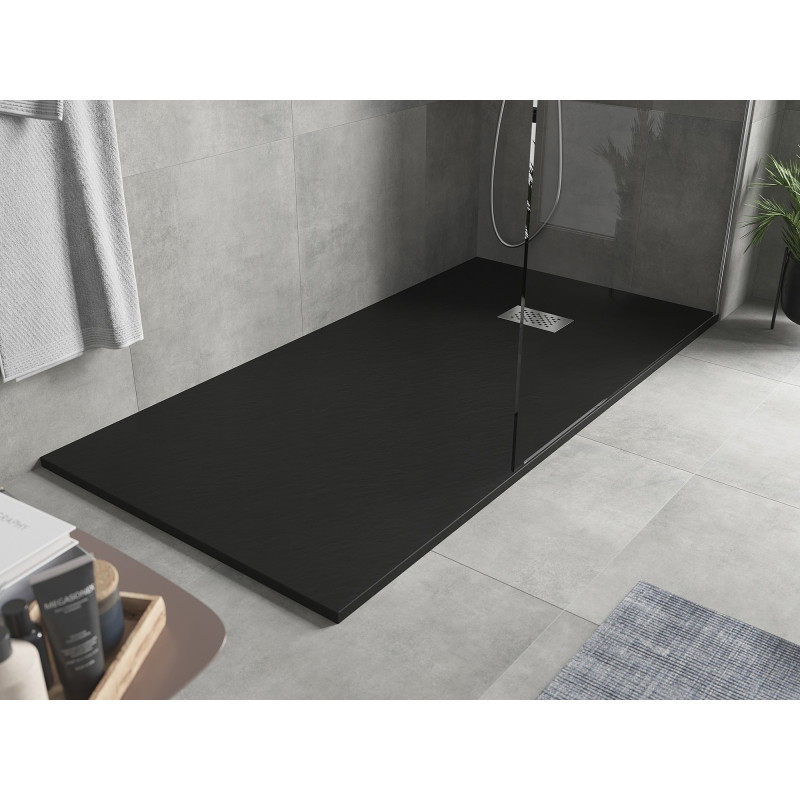 Mexen Hugo Rechteckige Duschwanne SMC 170 x 90 cm, schwarz, Inox-Abdeckung - 42709017-X