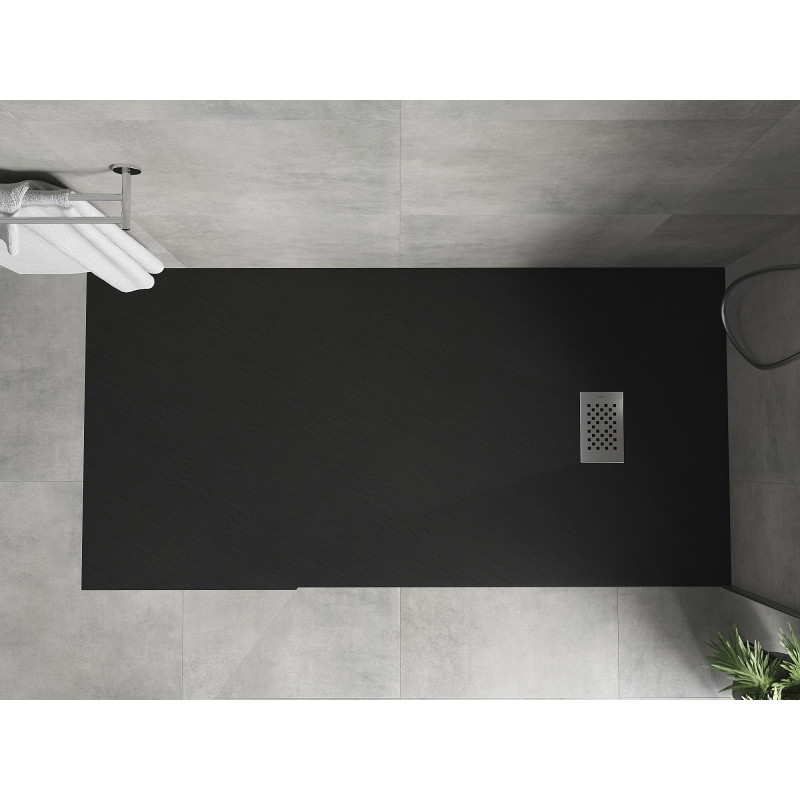 Mexen Hugo Rechteckige Duschwanne SMC 170 x 90 cm, schwarz, Inox-Abdeckung - 42709017-X