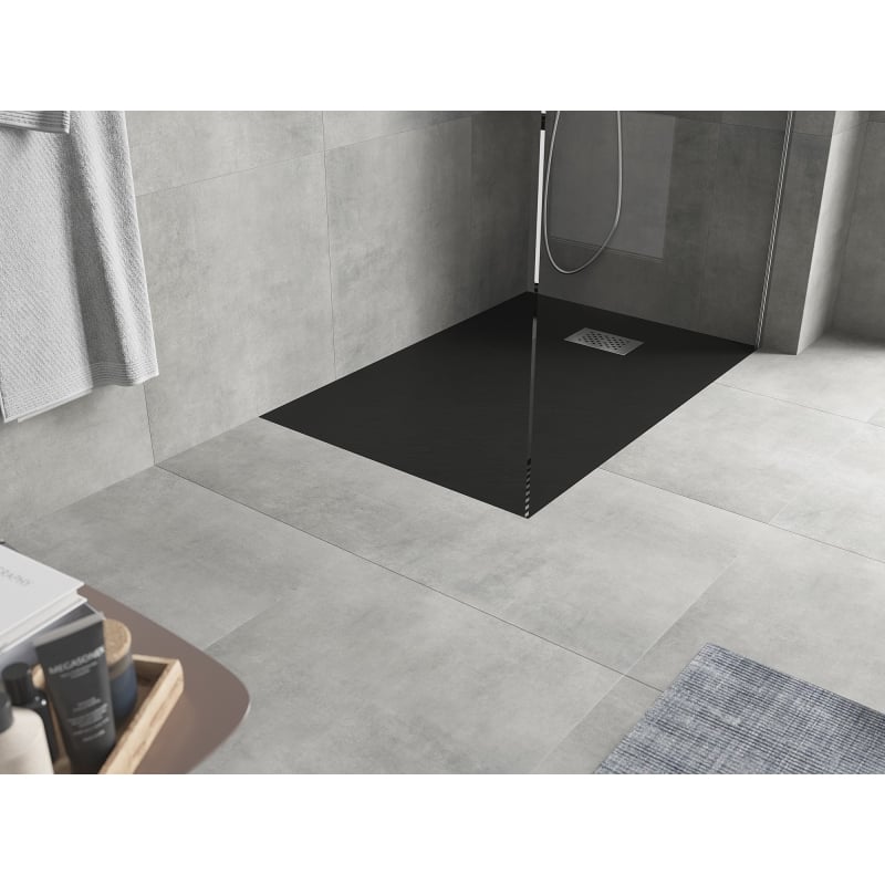 Mexen Hugo Rechteckige Duschwanne SMC 110 x 90 cm, schwarz, Abdeckung Inox - 42709011-X