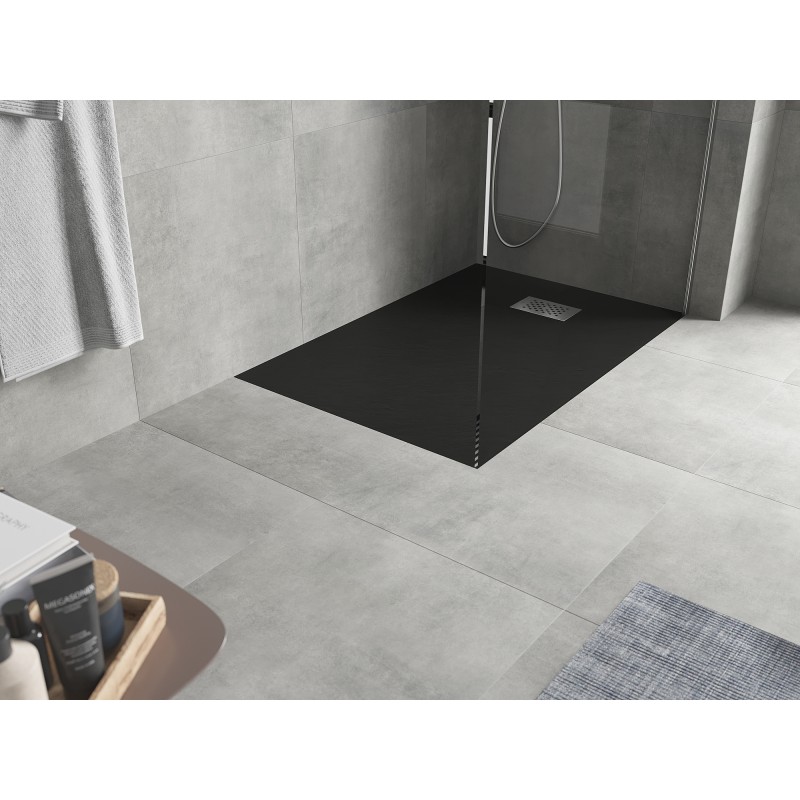 Mexen Hugo rechteckige Duschwanne SMC 110 x 80 cm, schwarz, Abdeckung Edelstahl - 42708011-X