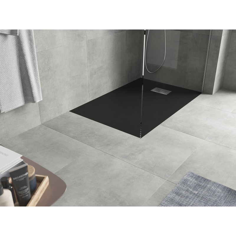 Mexen Hugo Rechteckige Duschwanne SMC 100 x 90 cm, schwarz, Abdeckung inox - 42709010-X
