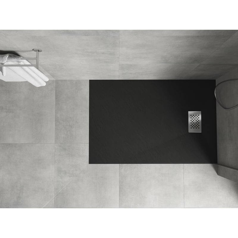 Mexen Hugo Rechteckige Duschwanne SMC 110 x 90 cm, schwarz, Abdeckung Inox - 42709011-X