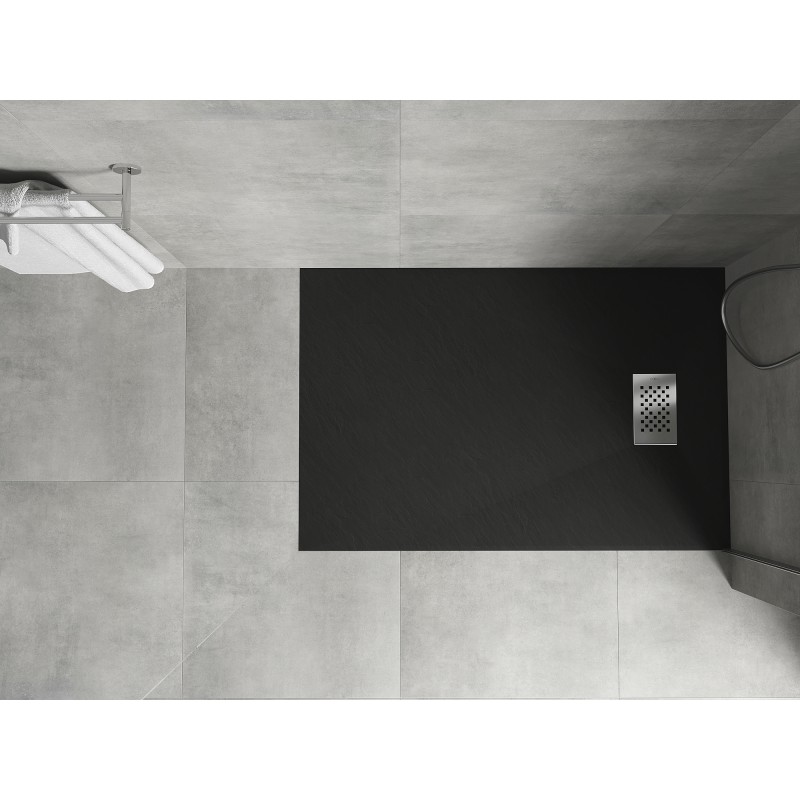 Mexen Hugo rechteckige Duschwanne SMC 110 x 90 cm, schwarz, Inox-Abdeckung - 42709011-X