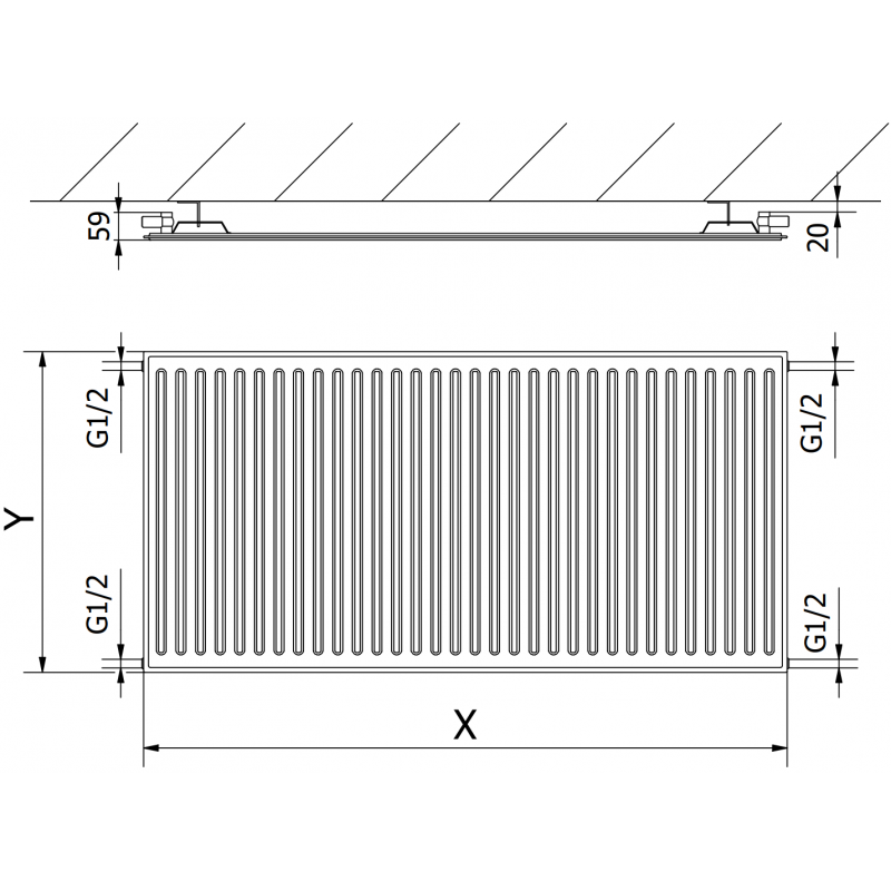 Mexen CH10 Hygiene Plattenheizkörper 300 x 2000 mm, seitlicher Anschluss, 662 W, schwarz - W410H-030-200-70
