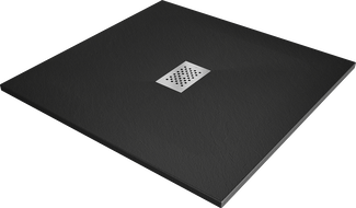 Mexen Hugo quadratische Duschwanne SMC 100 x 100 cm, schwarz, Abdeckung aus Inox - 42701010-X