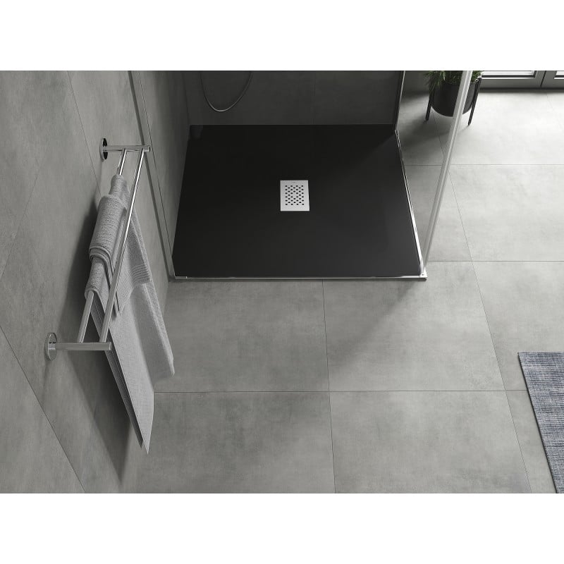 Mexen Hugo quadratische Duschwanne SMC 100 x 100 cm, schwarz, Abdeckung aus Inox - 42701010-X