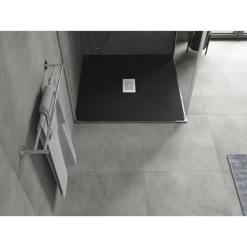 Mexen Hugo Quadratische Duschwanne SMC 100 x 100 cm, schwarz, Abdeckung Inox - 42701010-X