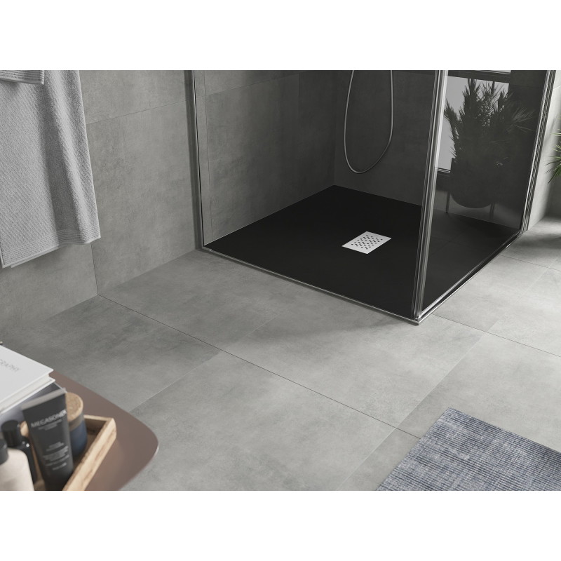 Mexen Hugo Quadratische Duschwanne SMC 100 x 100 cm, schwarz, Abdeckung Inox - 42701010-X