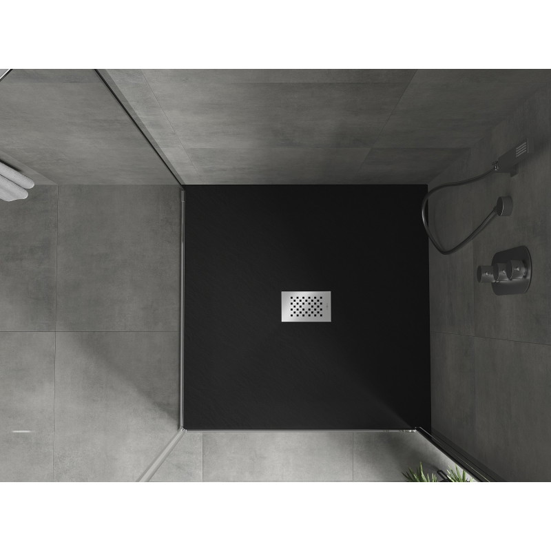 Mexen Hugo Quadratische Duschwanne SMC 100 x 100 cm, schwarz, Abdeckung Inox - 42701010-X