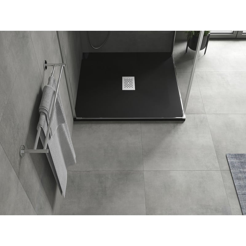 Mexen Hugo quadratische Duschwanne SMC 100 x 100 cm, schwarz, Abdeckung aus Inox - 42701010-X