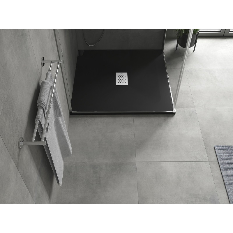 Mexen Hugo Quadratische Duschwanne SMC 100 x 100 cm, schwarz, Abdeckung Inox - 42701010-X