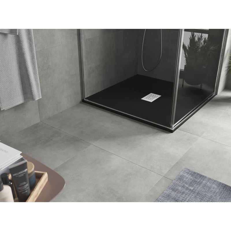 Mexen Hugo quadratische Duschwanne SMC 100 x 100 cm, schwarz, Abdeckung aus Inox - 42701010-X