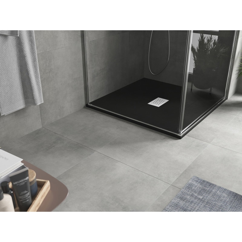 Mexen Hugo Quadratische Duschwanne SMC 100 x 100 cm, schwarz, Abdeckung Inox - 42701010-X