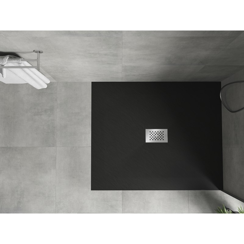 Mexen Hugo rechteckige Duschwanne SMC 110 x 100 cm, schwarz, Abdeckung aus Inox - 42701011-X